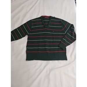 Vintage Men's Etienne Aigner V-Neck XL Sweater W/ Horseshoe A Logo Green Striped